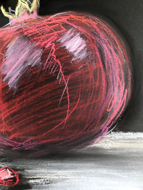 Pomegranates still life pastel drawing 27x39 cm