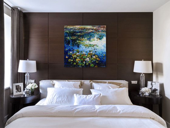 Water lilies Original Oil painting 90 x 90 cm FREE SHIPPING