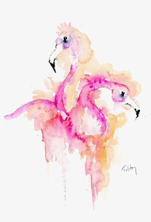 Two Flamingos by Alex Tolstoy