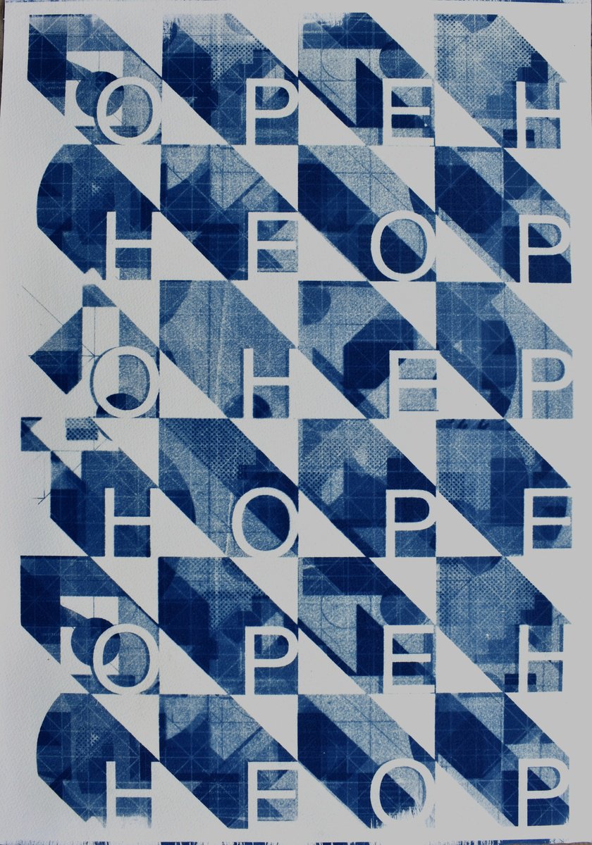 Geometric Abstract Print By Manel Villalonga, 17 X 24", Cyanotype_34_Hope, Original Artwork