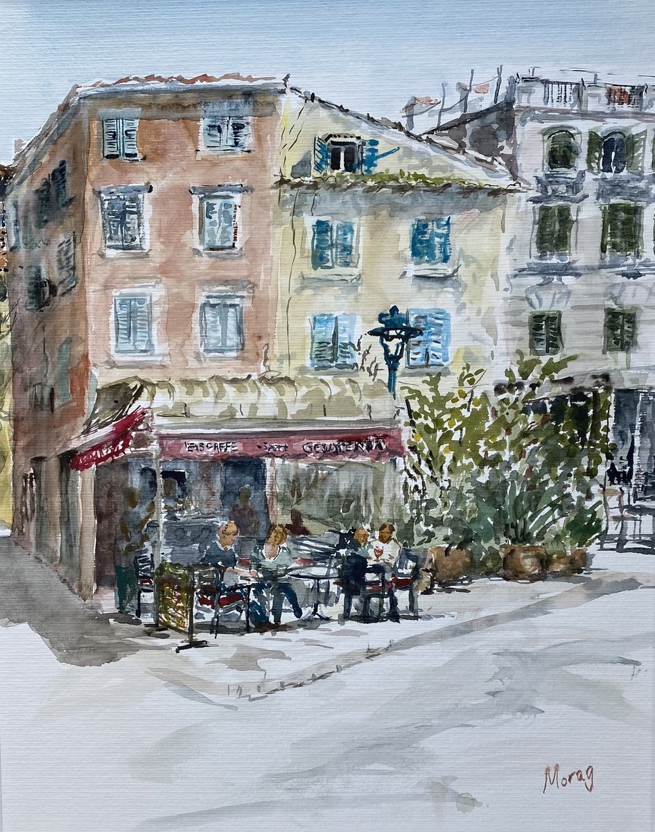 Impressionistic Cityscapes Watercolour By Morag Paul, 20 X 28", La Gelateria, Rovinj, Original Artwork