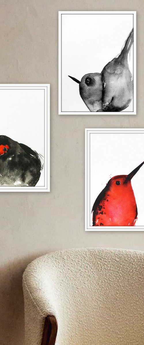 Set of 3 Bird paintings. by Nadia Moniatis