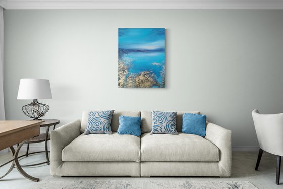 A XL large original modern semi-abstract painting "Blue Lagoon"