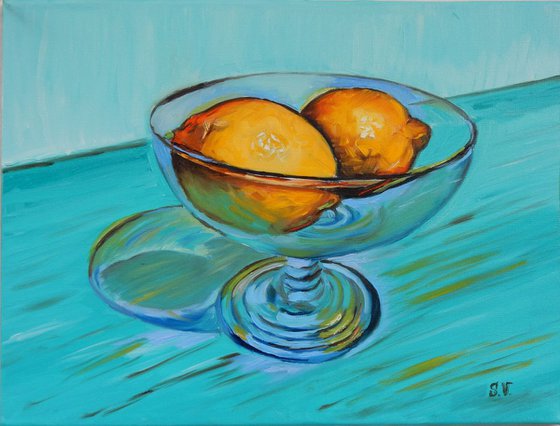 Lemons in the vase. Still life. 30x40cm