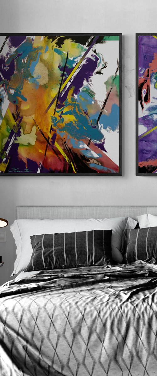 Big XXL Abstract painting - "Bright mirage" - Abstraction - Geometric - Space abstract - Big painting - Bright abstract - Diptych abstract by Yaroslav Yasenev