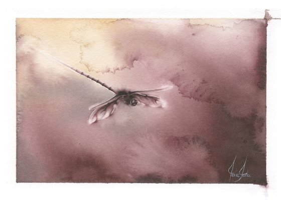 Glimpse X - Sunset Dragonfly Watercolor Painting