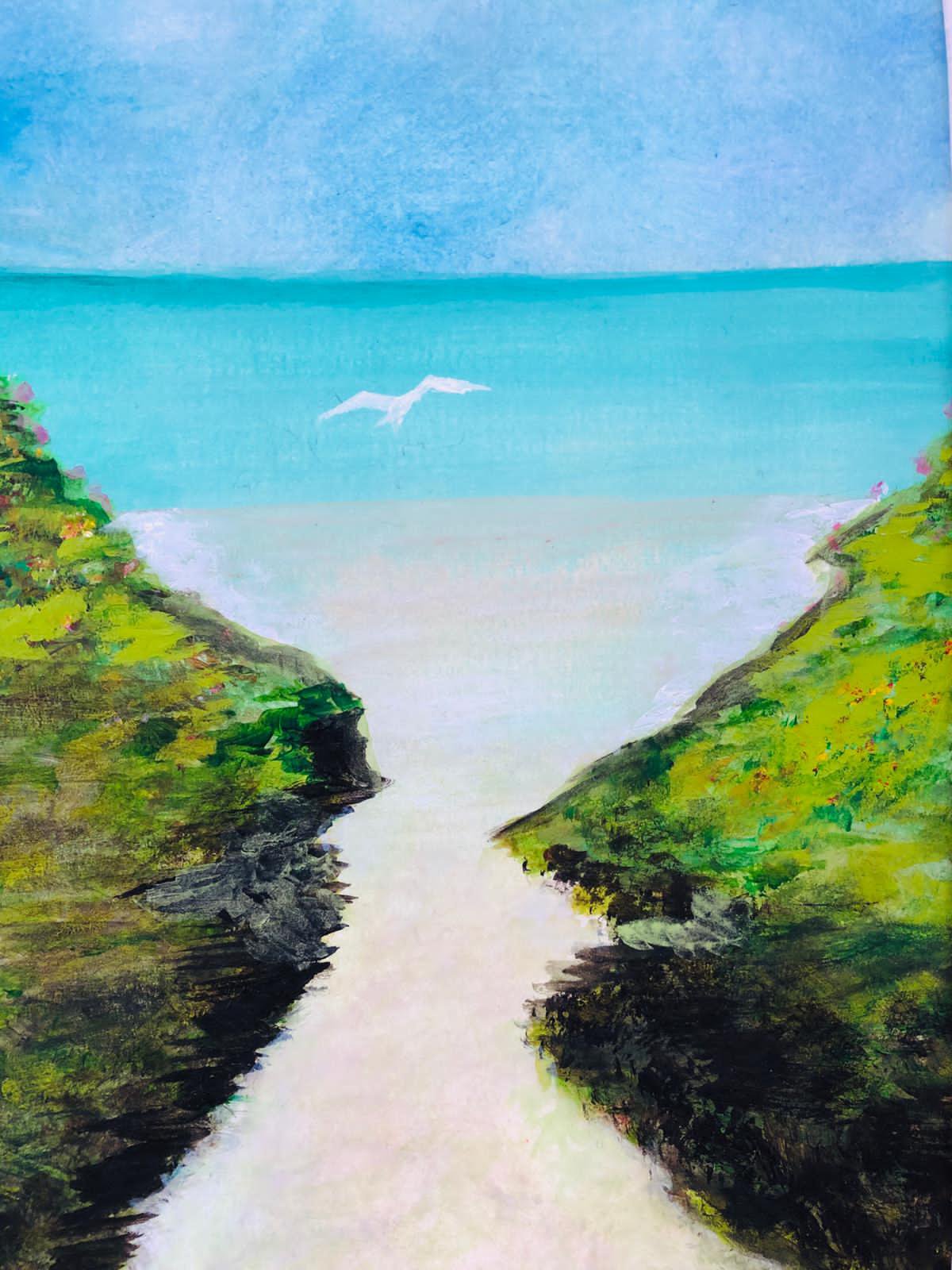 Impressionistic Landscape Acrylic Painting By Shabs Beigh, 11 X 14", Cornish Seascape, Original Artwork