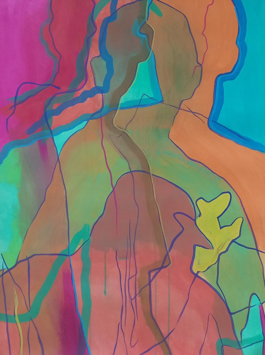 Organic Portrait Painting By Adam Grose Ma Pgce, 22 X 30, Colourful Life, Original Artwork