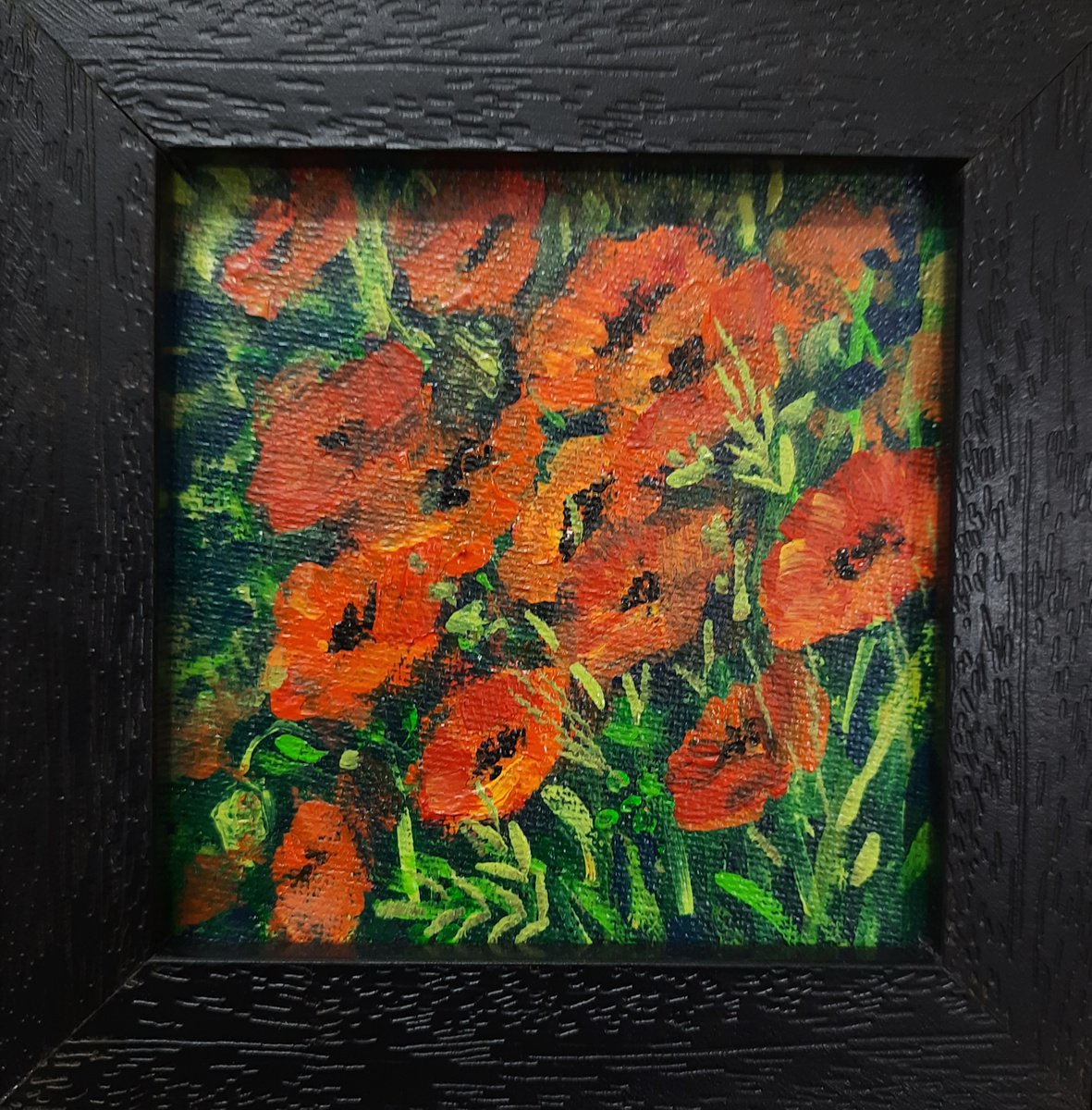Poppies Red floral Acrylic Floral painting- 4 x 4 by Asha Shenoy