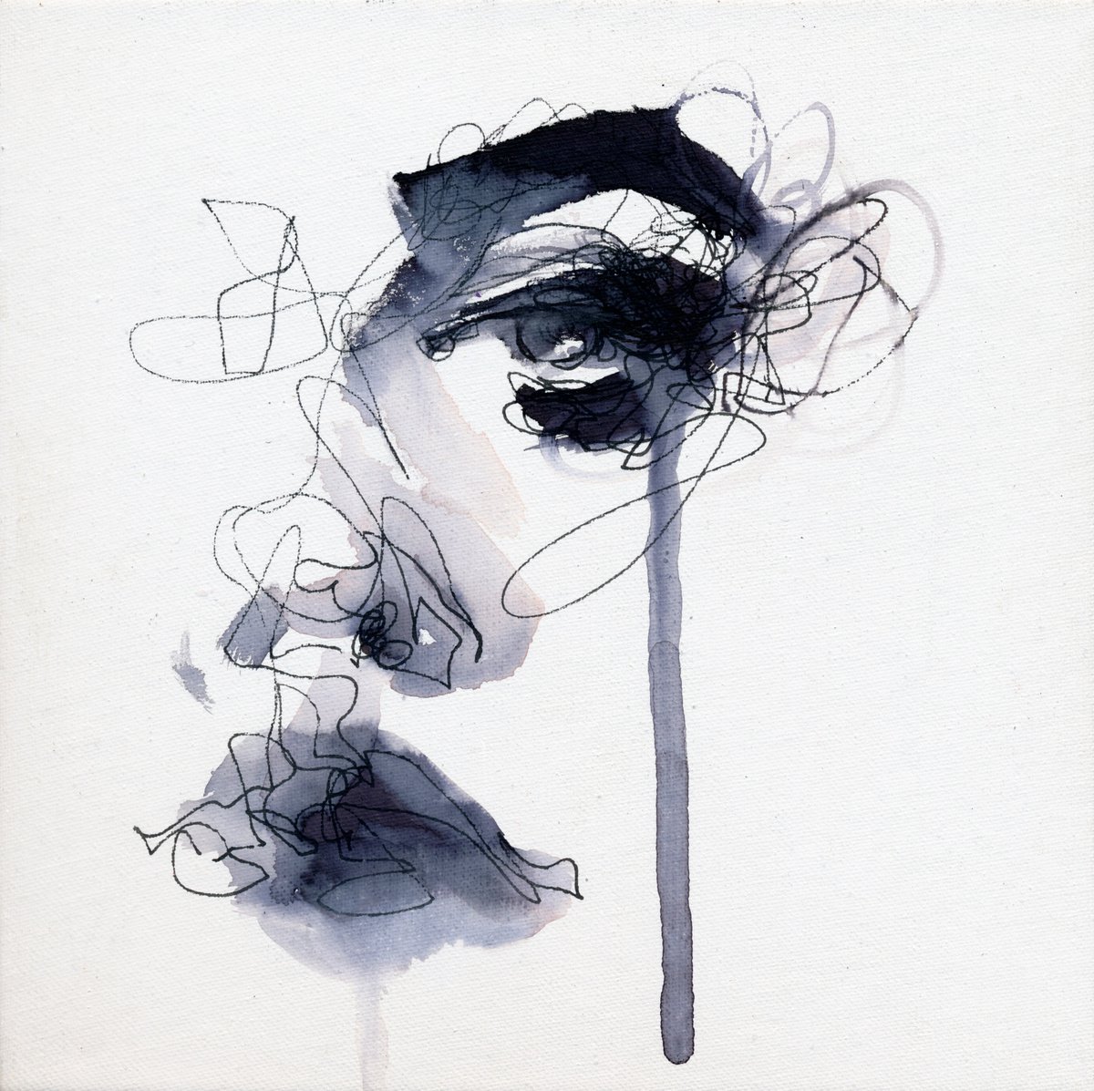 Expressive Portrait Ink Drawing By Doriana Popa, 6 X 6, Sketch_Tear, Original Artwork