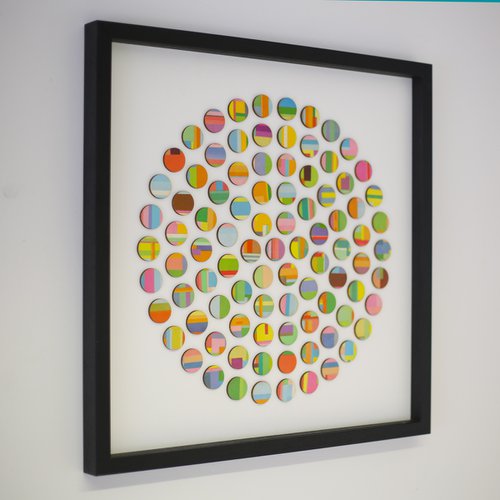 Circle of Dots paper and wood collage by Amelia Coward
