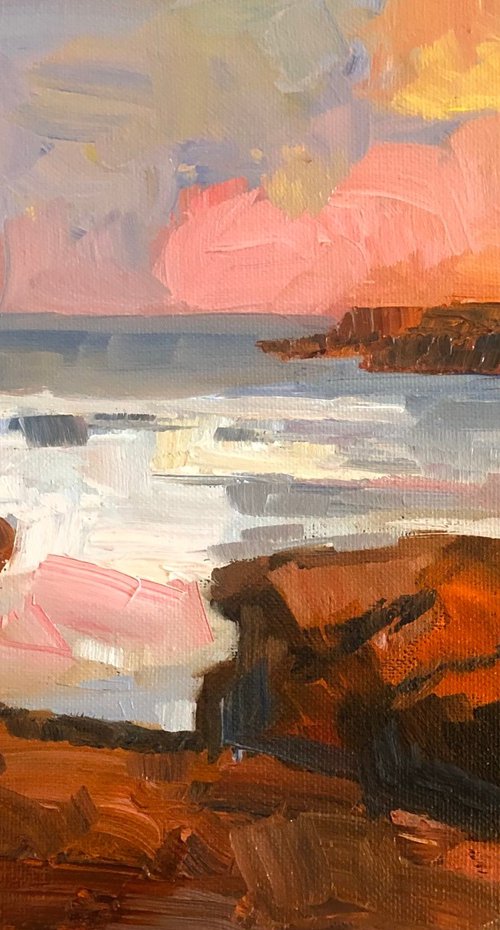 When the sky turned pink. seascape oil painting by Padmaja Madhu