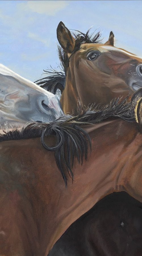 Horse Whispers - Wild American horses, equestrian oil painting by Jason Edward Doucette