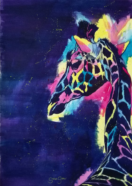 ' Colourful Giraffe ' Watercolour on paper. 42cm x 59.4cm. Free Worldwide Shipping