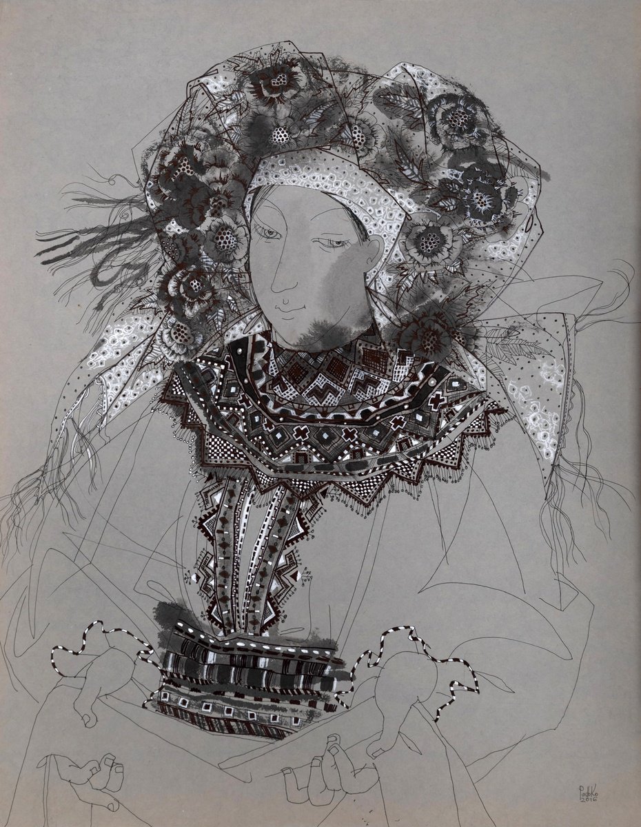 Portrait Ink Drawing By Liudmyla Korzh-Radko, 24 X 30", Wedding 2, Original Artwork