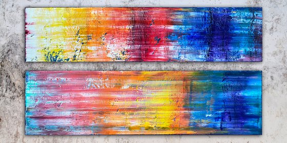 "Both Ends Of The Spectrum" - Original PMS Large Oil Painting Diptych on Recycled Wooden Panels - 48 x 24 inches