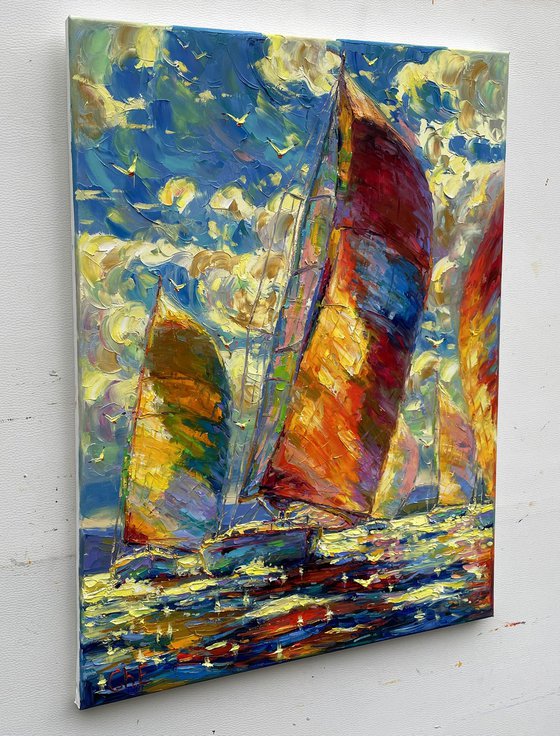 "Sailboats at Sea"