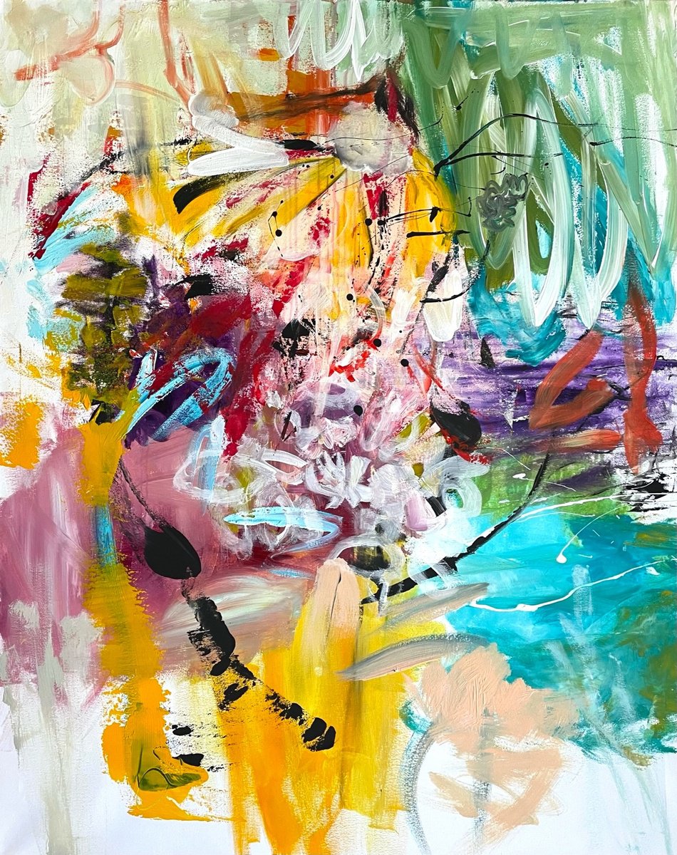 Expressive Abstract Acrylic Painting By Christel Haag, 31 X 39, I See Your Lovely Face, Original Artwork