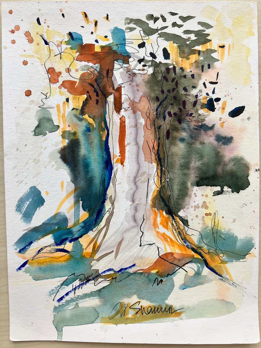 Expressive Botanical Watercolour By Mari Skakun, 8 X 11", Trees In The Park Of Poets, Original Artwork