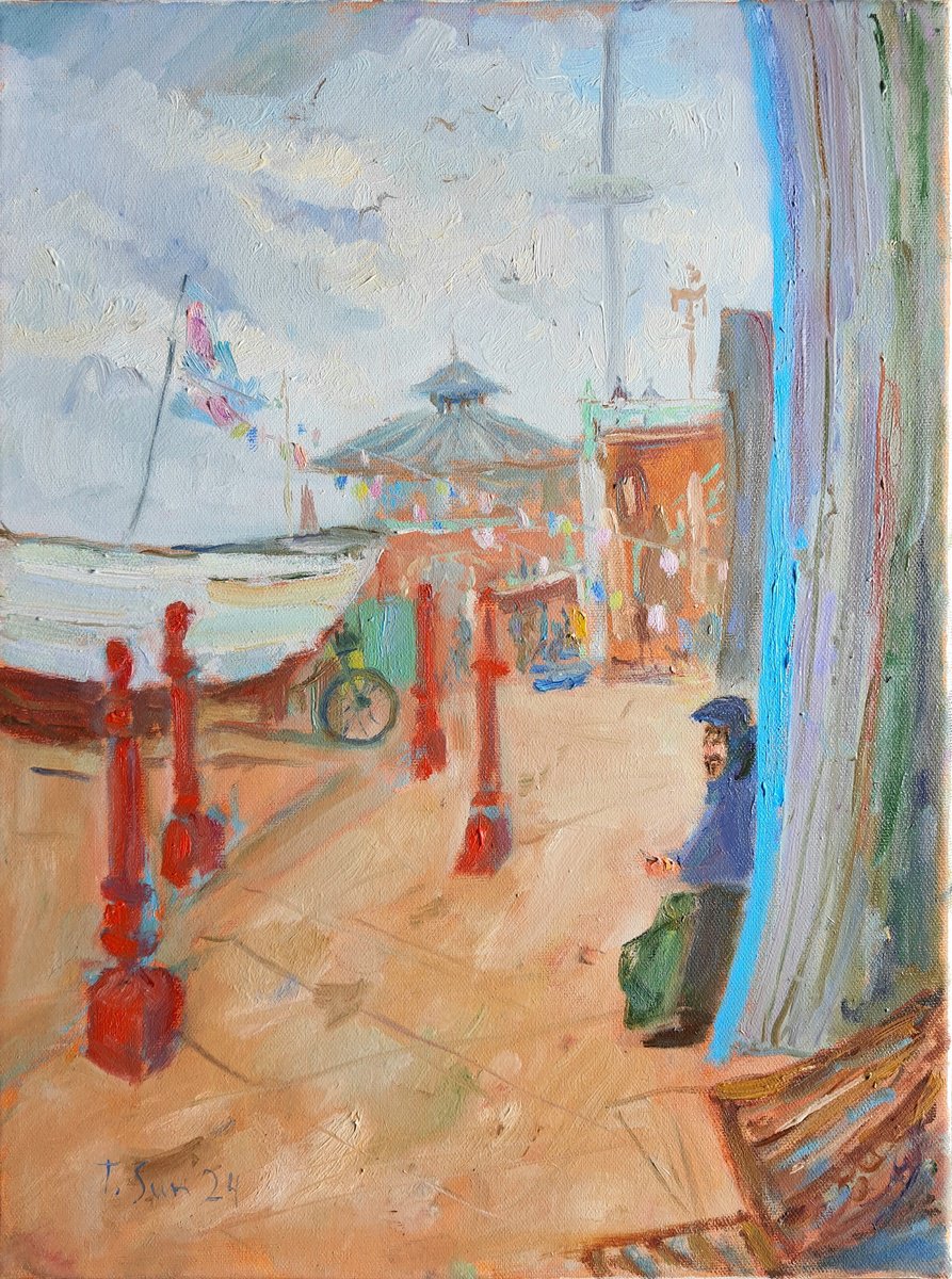 Duncan On The Fishing Boat. Seafront Brighton And Hove By Tanya Sun, 12 X 16, Artwork For Sale On Artfinder