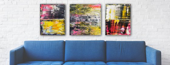 "Entourage" - FREE USA SHIPPING + Save As A Series - Original PMS Abstract Triptych Acrylic Paintings On Canvas - 52" x 20"