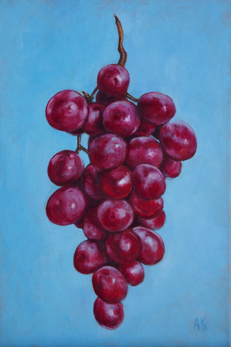 Photorealistic Still Life Oil Painting By Alfia Koral, 8 X 12, A Bunch Of Grapes, Original Artwork