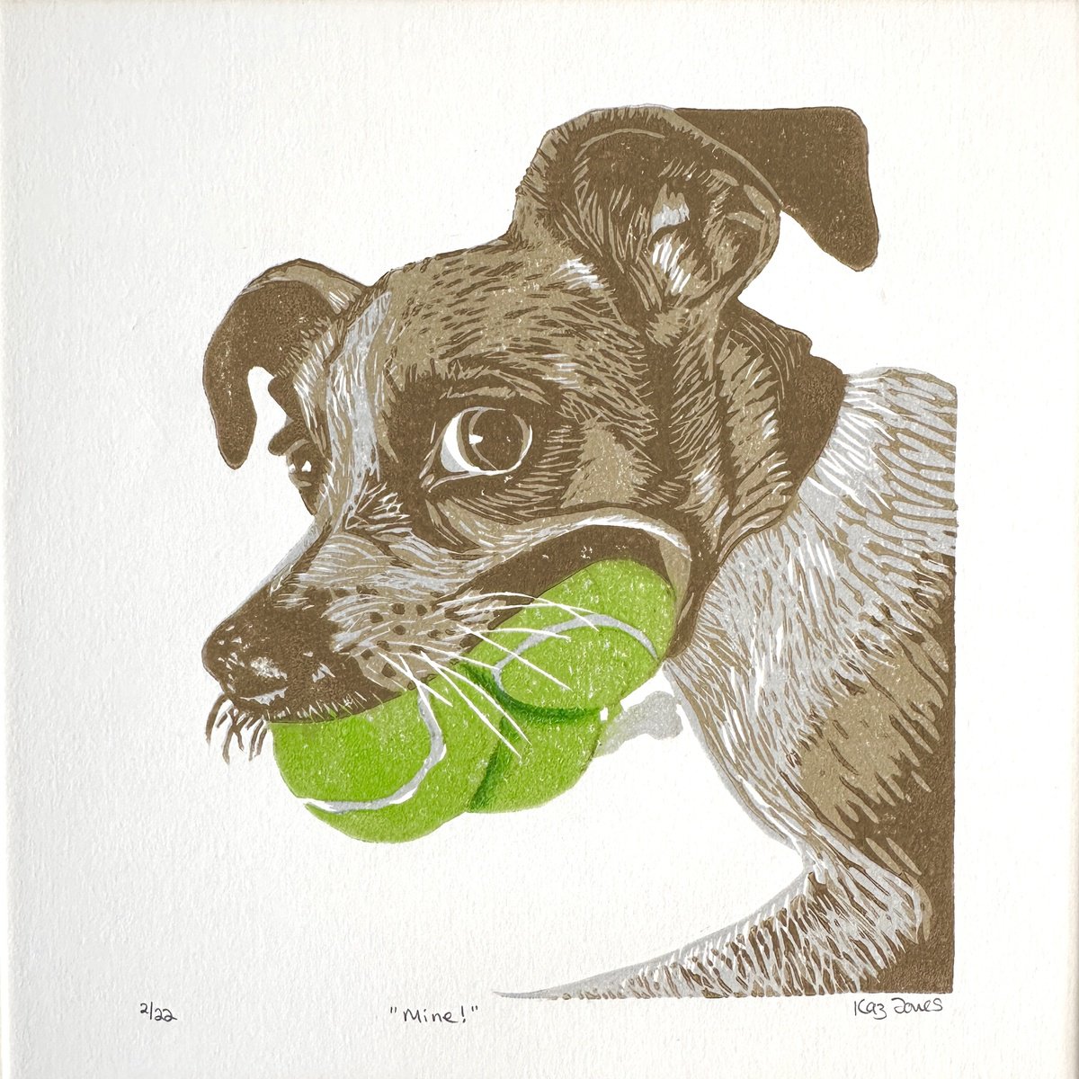 Animal Linocut By Kaz Jones, 8 X 9", Mine!, Original Artwork
