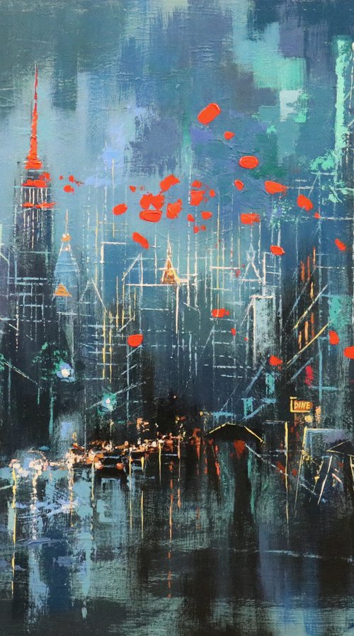 Entering New York City in Blue Rain by Chin H Shin