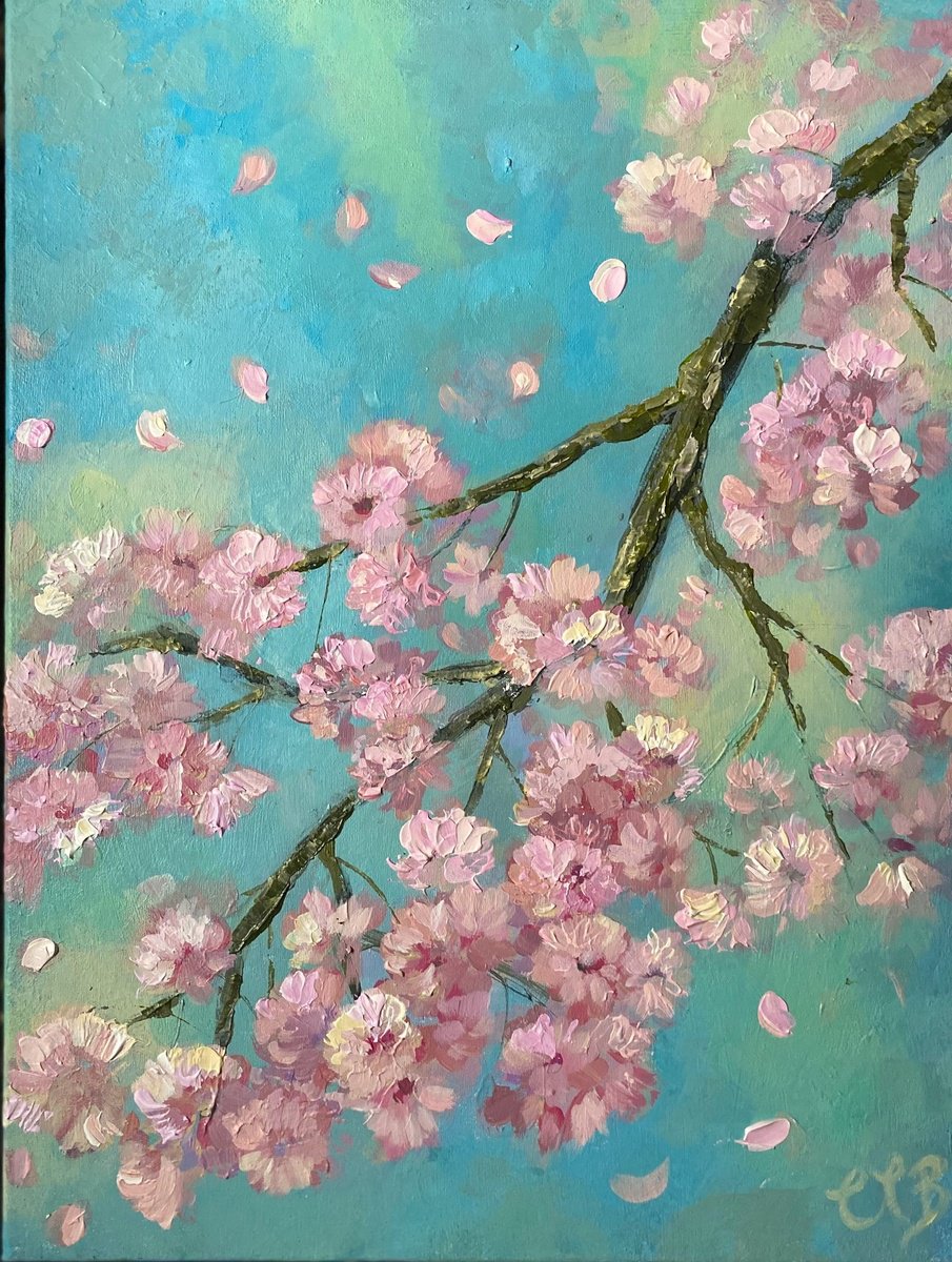Impressionistic Botanical Acrylic Painting By Colette Baumback, 12 X 16, Blossom In The Wind No3, Original Artwork