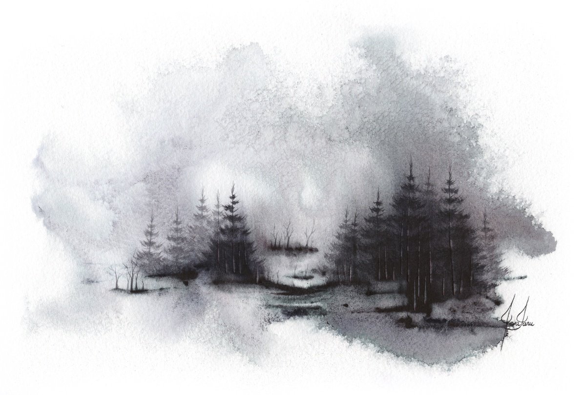 Impressionistic Landscape Watercolour By Ieva Janu, 11 X 7, Places Xxxviii - Forest, Original Artwork