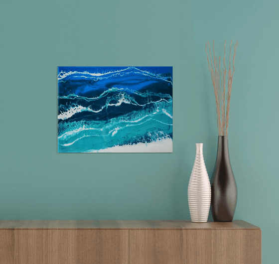 Ocean - original seascape resin artwork on board, turquoise waves, realistic foam