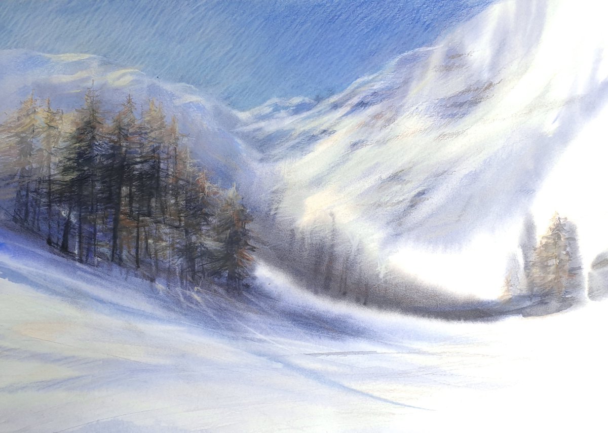 Impressionistic Landscape Painting By Elena Genkin, 20 X 14, On The Slopes, Original Artwork