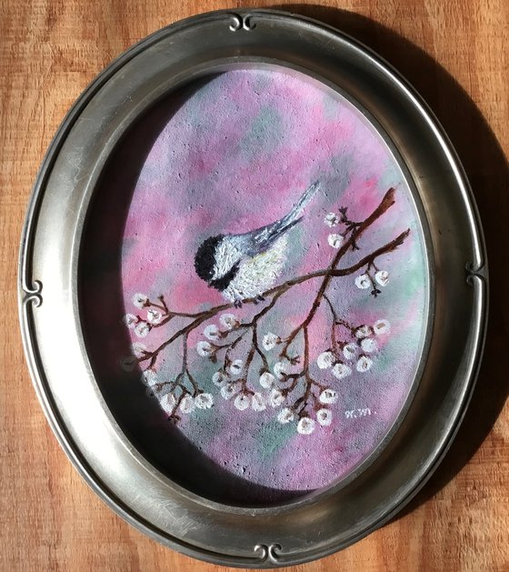 Chickadee # 41 - oval 10 X 8 oil (SOLD)