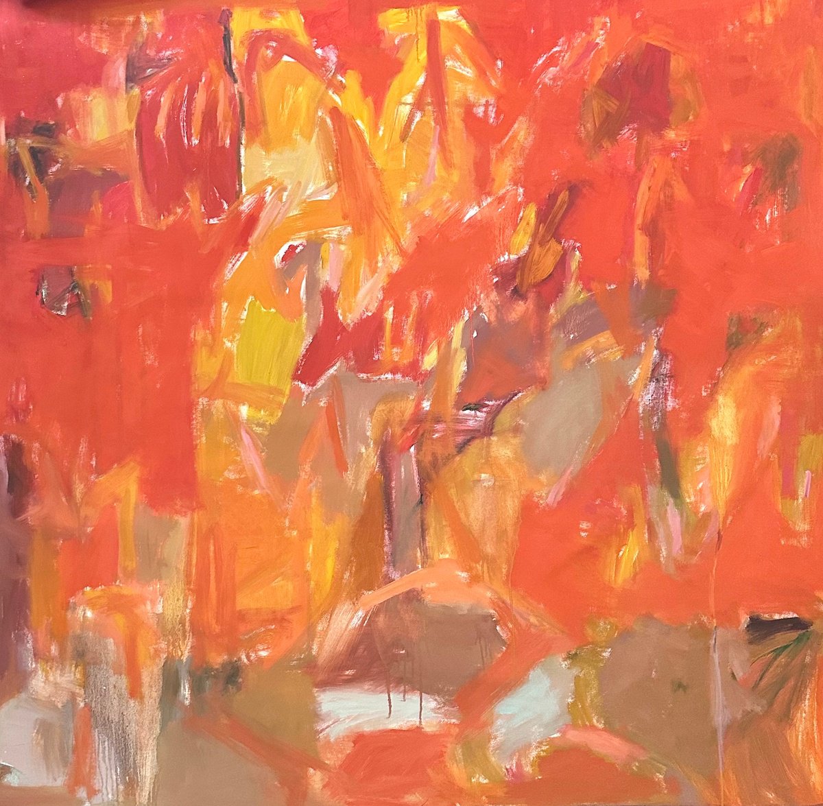 Expressive Abstract Oil Painting By Arun Prem, 60 X 60, Late Sun, Original Artwork