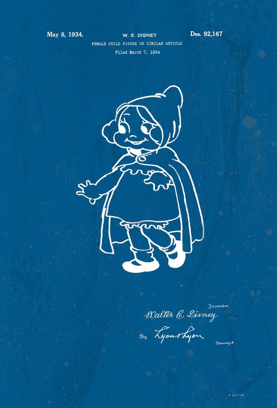 Disney Early Snow White character patent - Blue - circa 1934
