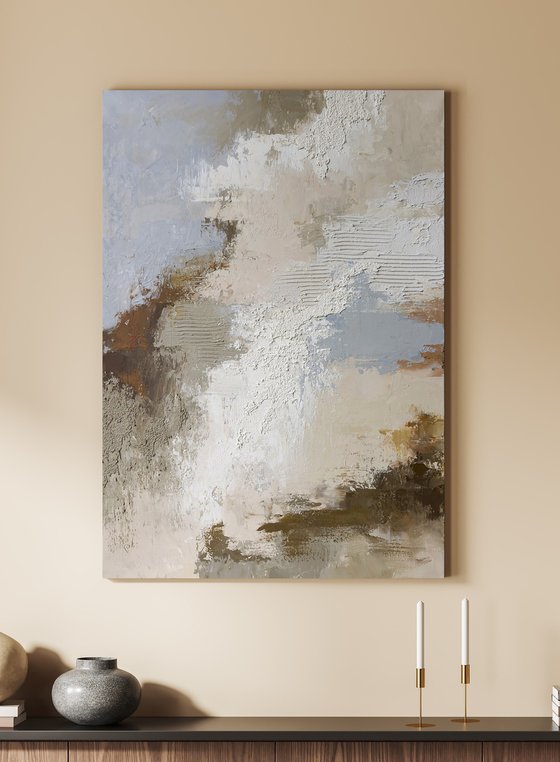 "Fjord" Abstract brown blue textured art