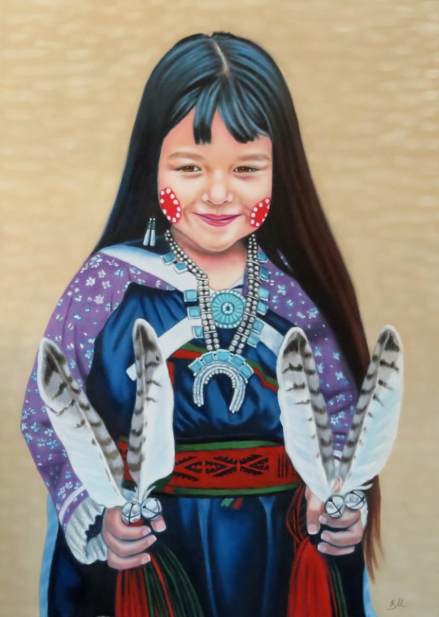Photorealistic Oil Painting , Little Native American Dancer By Monika Rembowska, 20 X 28, Artwork For Sale On Artfinder