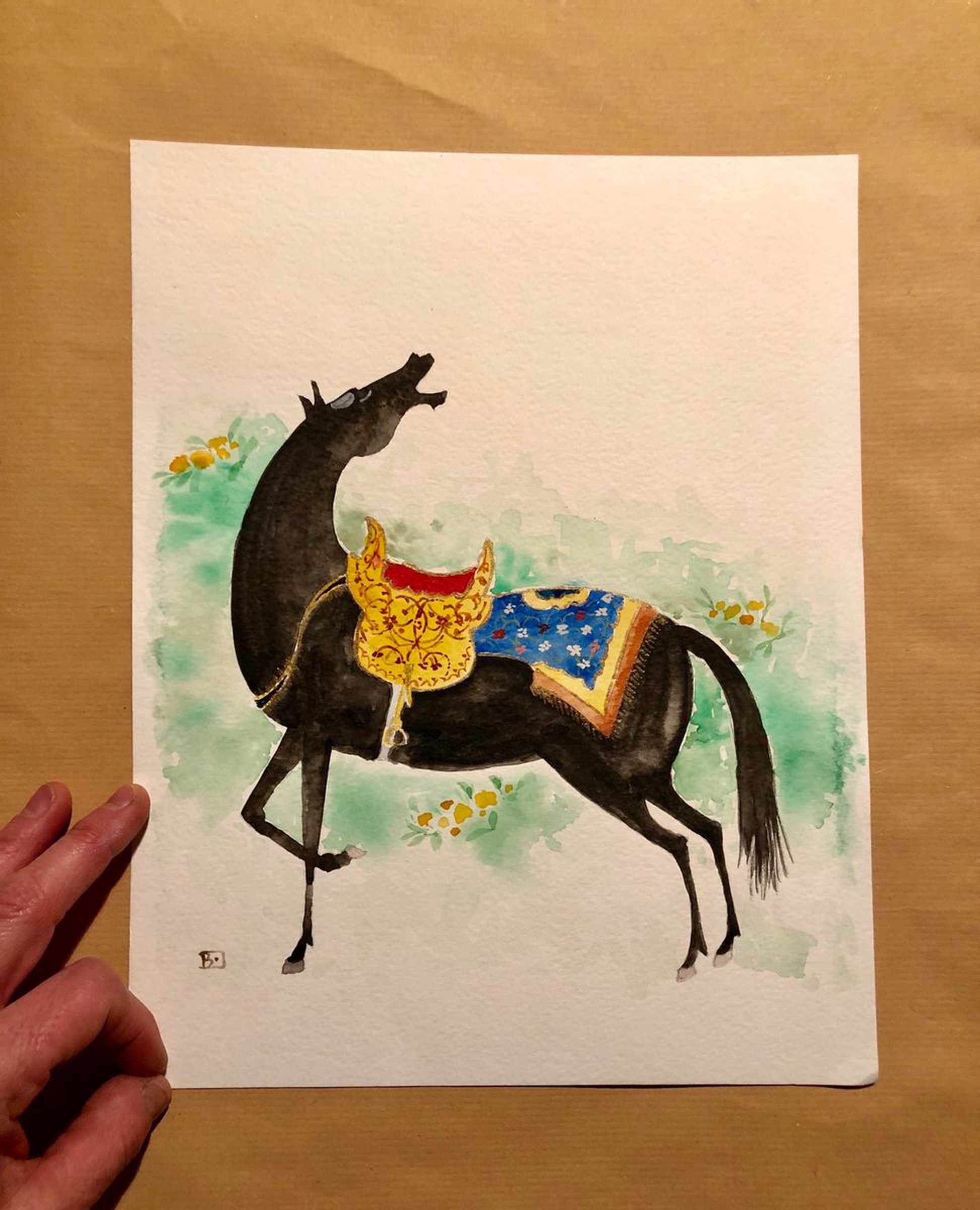 Mogul Black Horse Watercolor Illustration Artfinder
