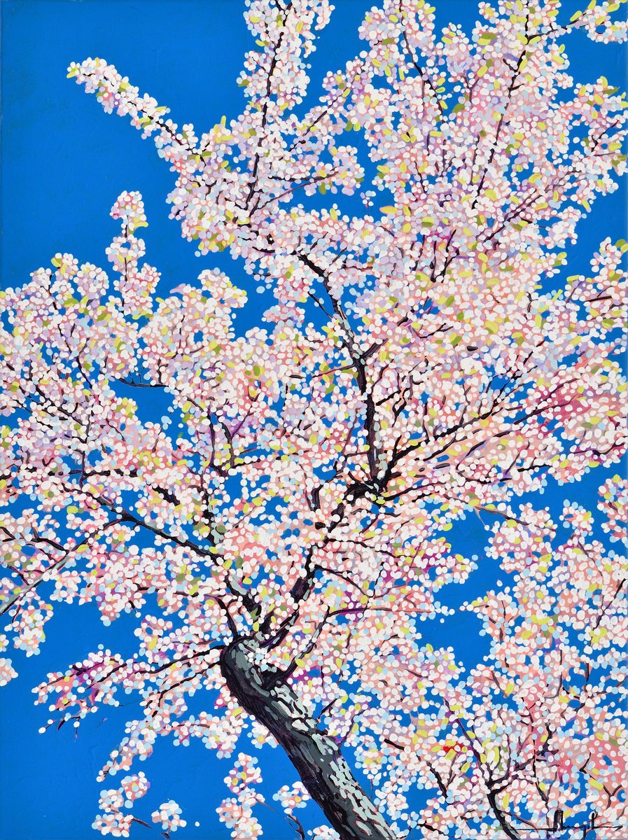 Urban And Pop Botanical Acrylic Painting By Alex Nizovsky, 18 X 24, Cherry Blossom #8, Original Artwork