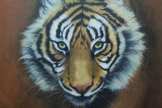 Charming oil painting extinct animals On Earth the Sumatran tiger in landscape 