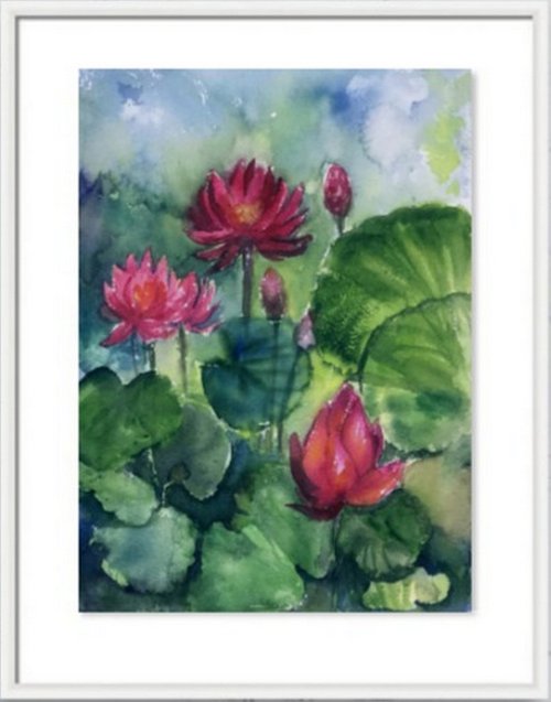Monsoon Water Lilies in the garden 2 by Asha Shenoy
