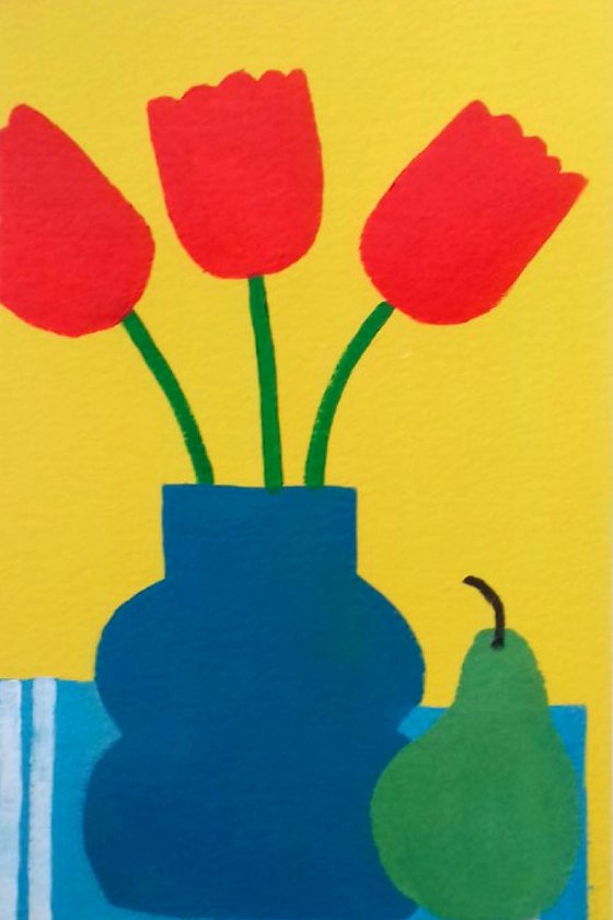 Three Tulips and a Pear