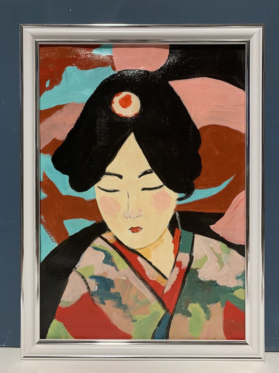 Expressive Portrait Acrylic Painting By Vita Schagen, 9 X 13", Japanese Beauty. Geisha. #6, Original Artwork