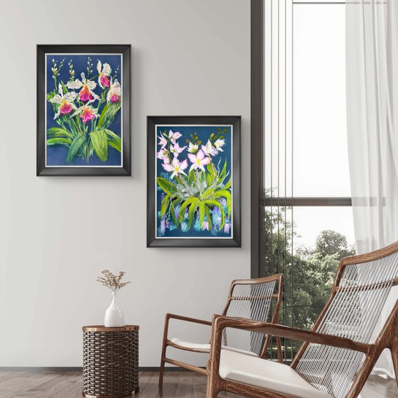 Set of 2 Wild orchids Pastel