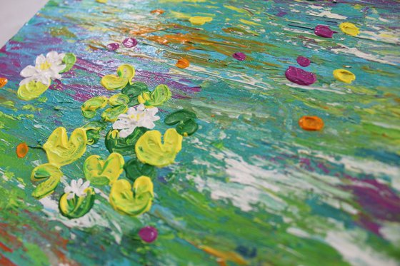 "Dreamy World" - Claude Monet Inspired Impressionistic Acrylic Lily Pond Painting