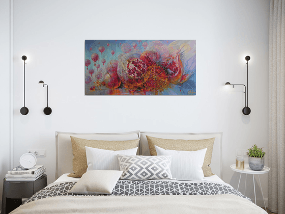"Flying pomegranate" Original art Oil on canvas Contemporary home decor