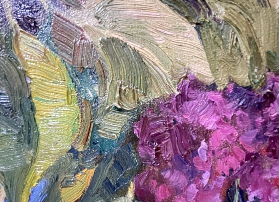 Spring still life with ornamental fabric