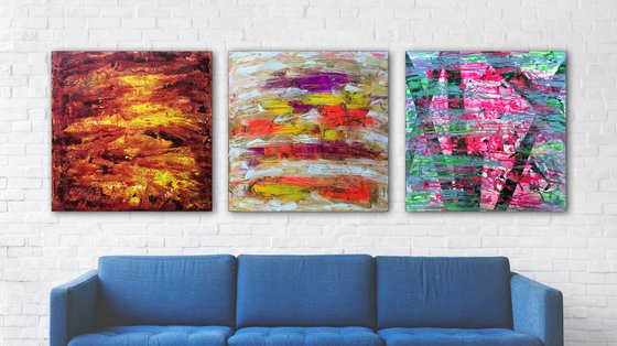 "Something For Everyone" - Save As Series - Original Large PMS Abstract Triptych Acrylic Paintings On Canvas - 90" x 30"