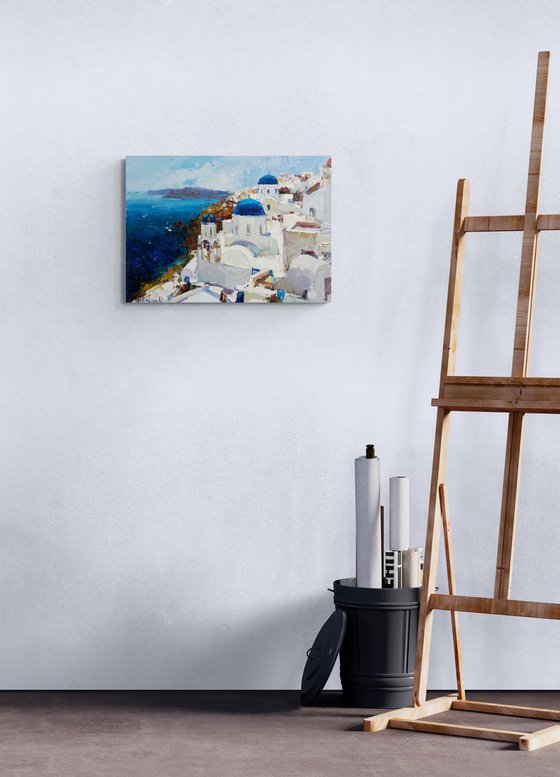 Santorini, Greece seascape - Original oil impasto landscape painting