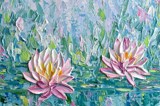 Pink Water Lilies - Impasto Acrylic Flower Painting(2019)